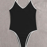 Negro / M Body de tirante tejido de canalé unido en contraste