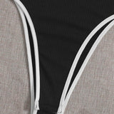 Negro / XL Body de tirante tejido de canalé unido en contraste
