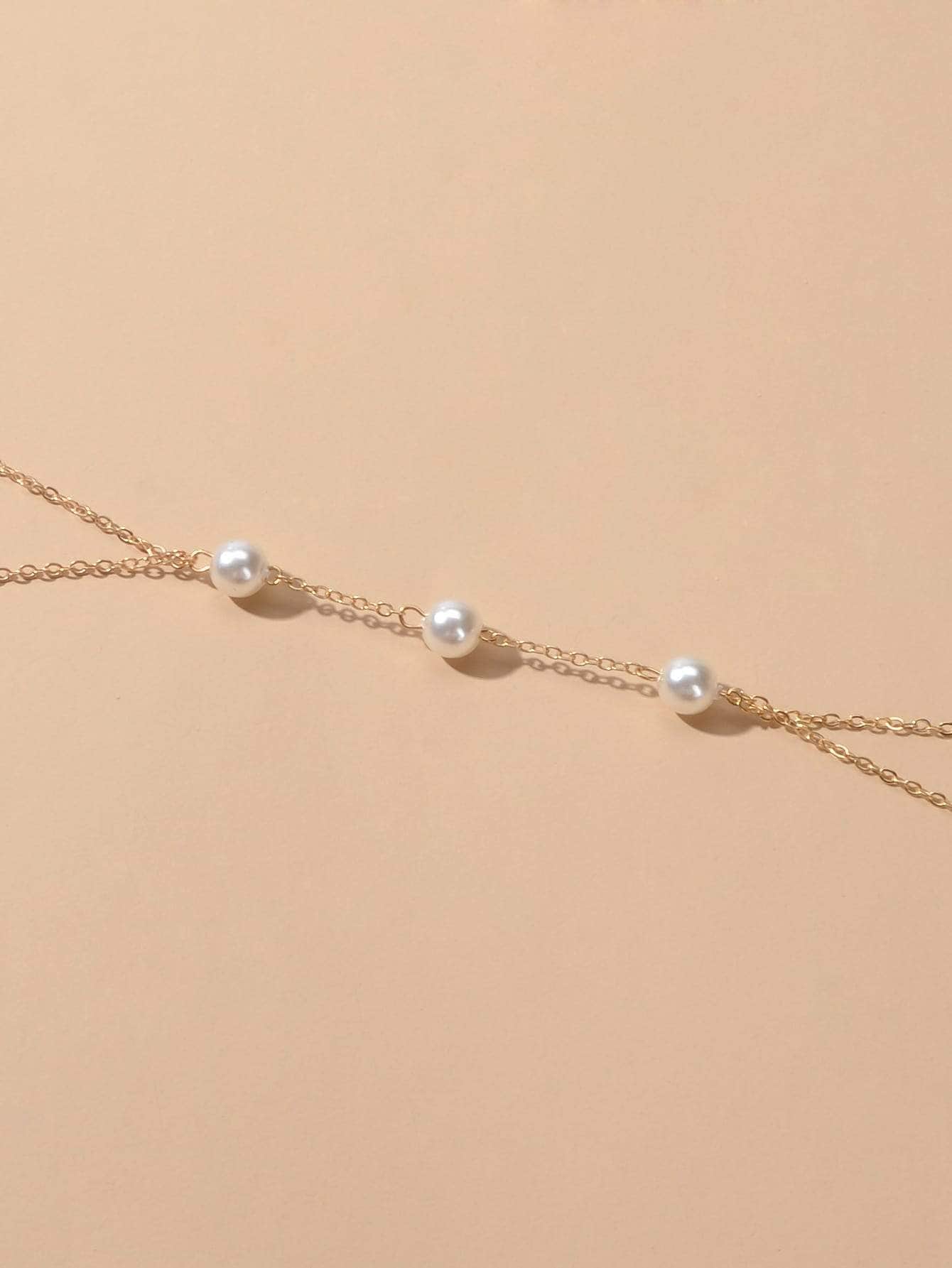 Dorado Cadena de cuerpo con perla artificial