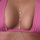 Dorado Cadena de cuerpo con perla artificial