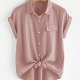 Colores Pastel / S Camisa con botón delantero de manga de doblez