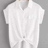 Blanco / S Camisa con botón delantero de manga de doblez