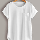 Blanco / S Camiseta bajo curvo con diseño de bolsillo