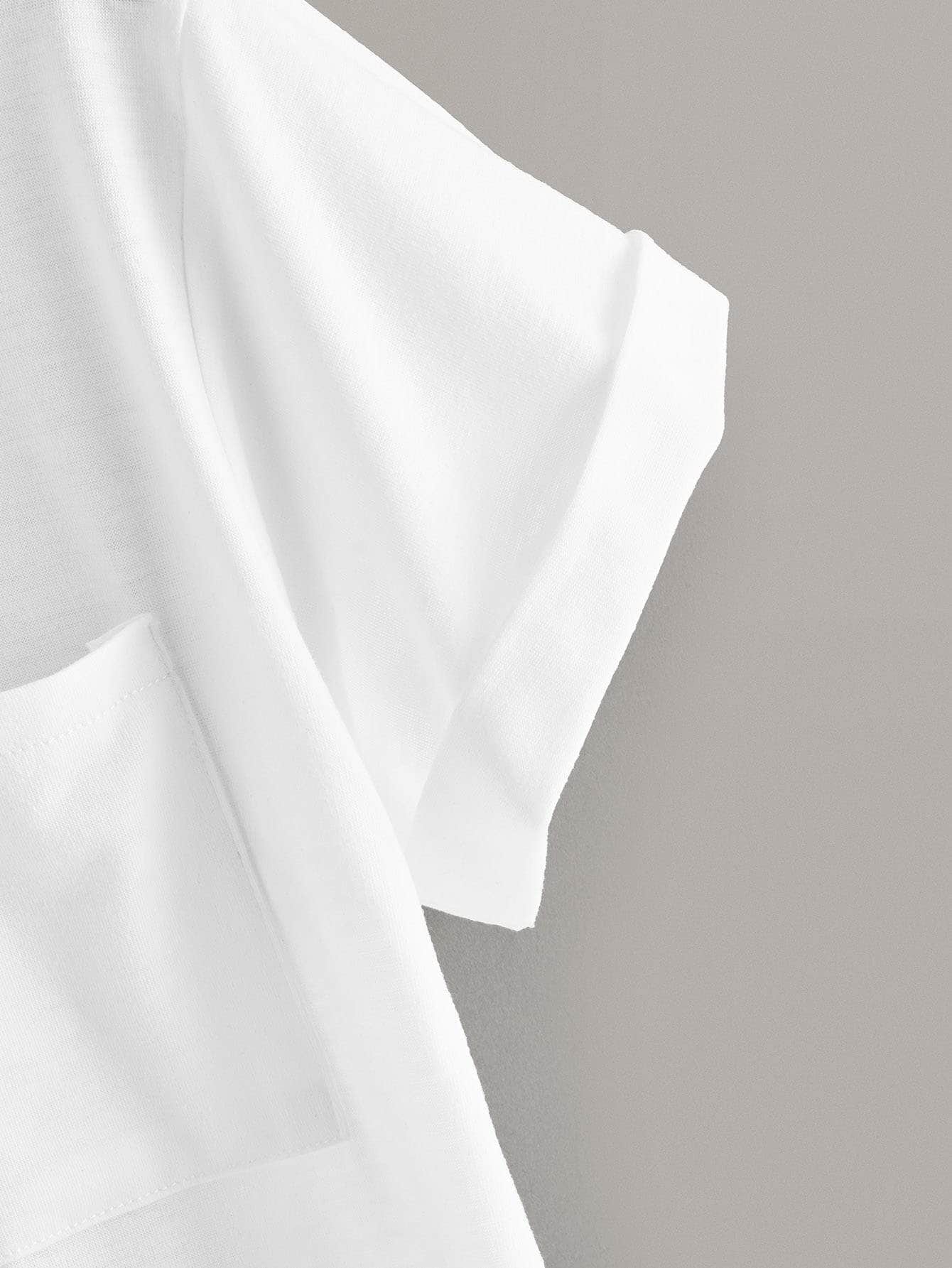 Blanco / L Camiseta bajo curvo con diseño de bolsillo