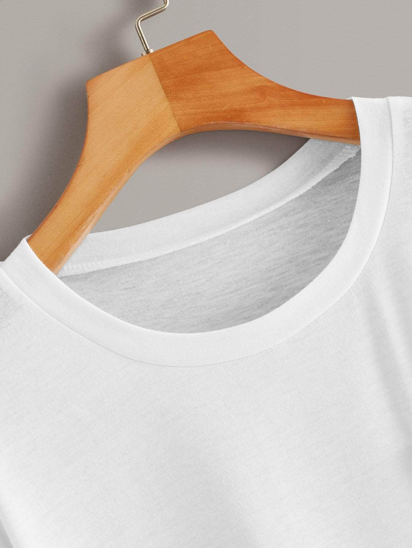 Blanco / XL Camiseta bajo curvo con diseño de bolsillo