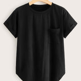 Negro / S Camiseta bajo curvo con diseño de bolsillo