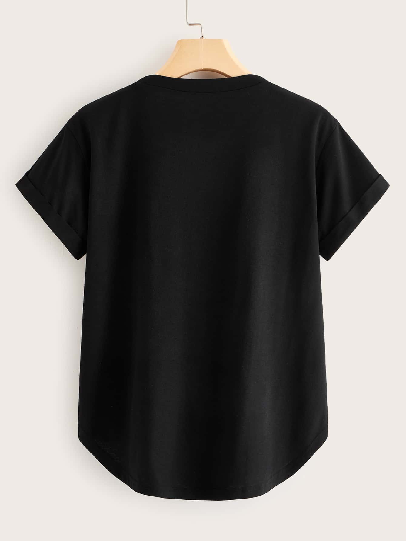 Negro / M Camiseta bajo curvo con diseño de bolsillo
