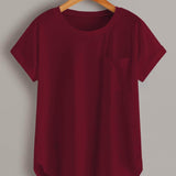 Bermellon / S Camiseta bajo curvo con diseño de bolsillo