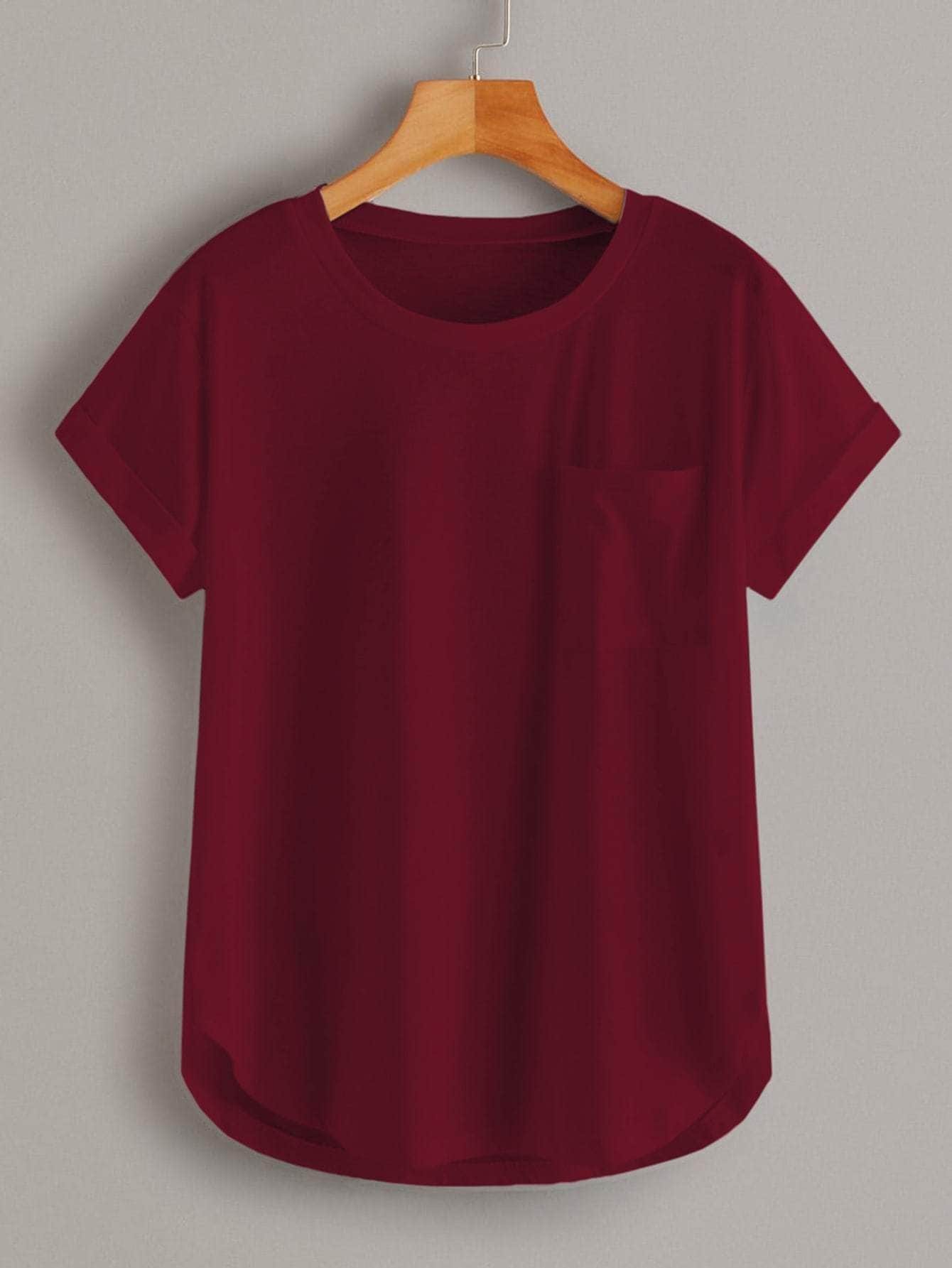 Bermellon / S Camiseta bajo curvo con diseño de bolsillo