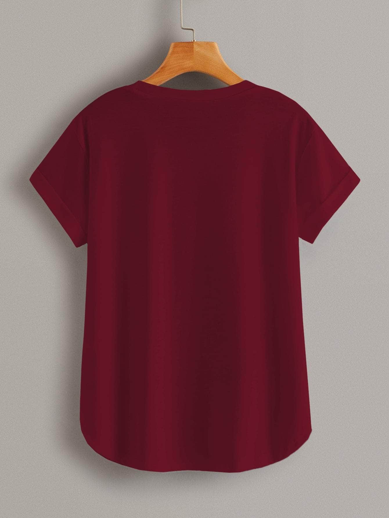 Bermellon / M Camiseta bajo curvo con diseño de bolsillo
