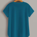Agua verde azul / M Camiseta bajo curvo con diseño de bolsillo