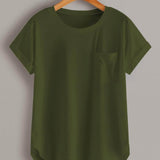 Verde militar / S Camiseta bajo curvo con diseño de bolsillo