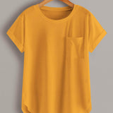 Mostaza Amarilla / S Camiseta bajo curvo con diseño de bolsillo