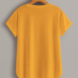 Mostaza Amarilla / M Camiseta bajo curvo con diseño de bolsillo