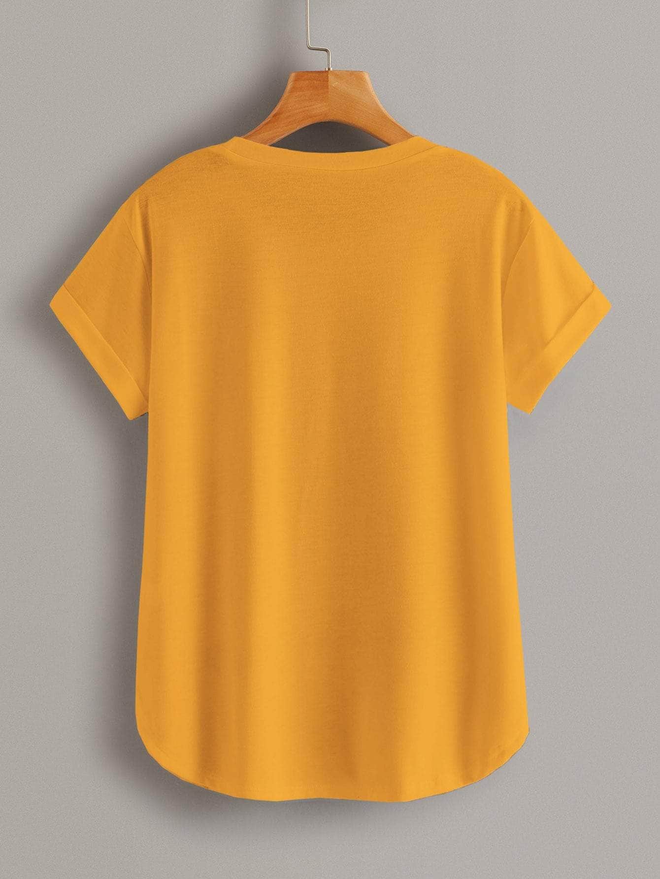 Mostaza Amarilla / M Camiseta bajo curvo con diseño de bolsillo