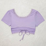 Lila Purpura / S Camiseta corta ribete con encaje