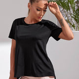 Negro / XL Camiseta deportiva con malla en contraste unicolor