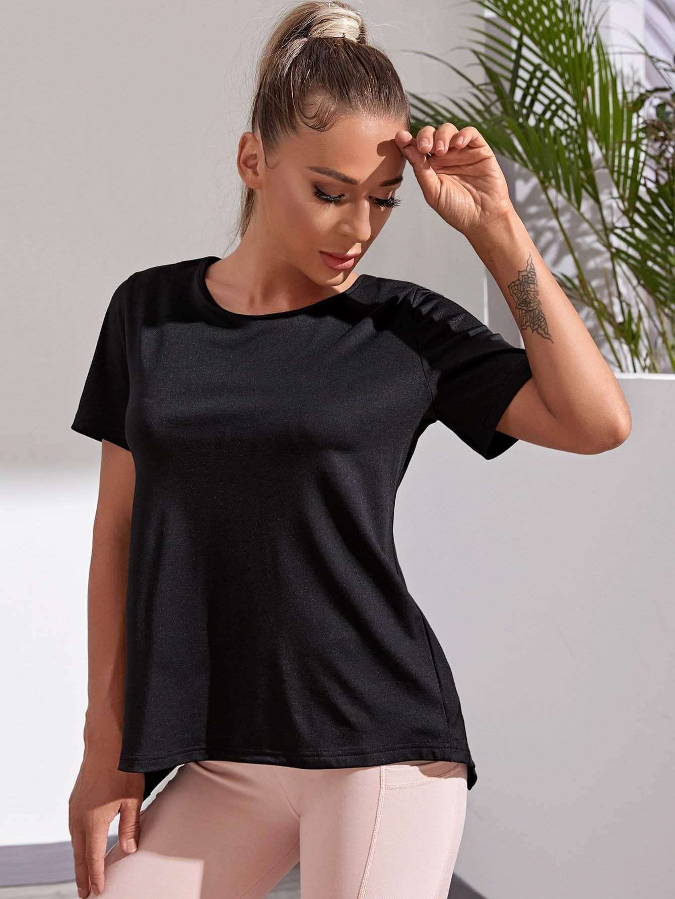 Negro / XL Camiseta deportiva con malla en contraste unicolor