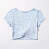 azul bebe / S Camiseta girante delantero de cuello profundo