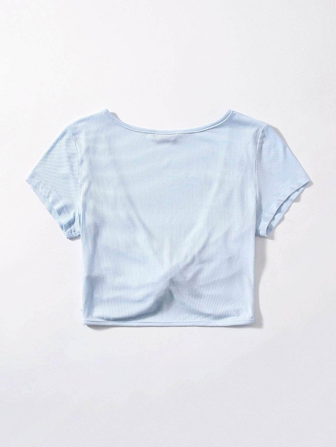 azul bebe / S Camiseta girante delantero de cuello profundo