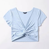 azul bebe / M Camiseta girante delantero de cuello profundo