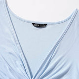 azul bebe / L Camiseta girante delantero de cuello profundo