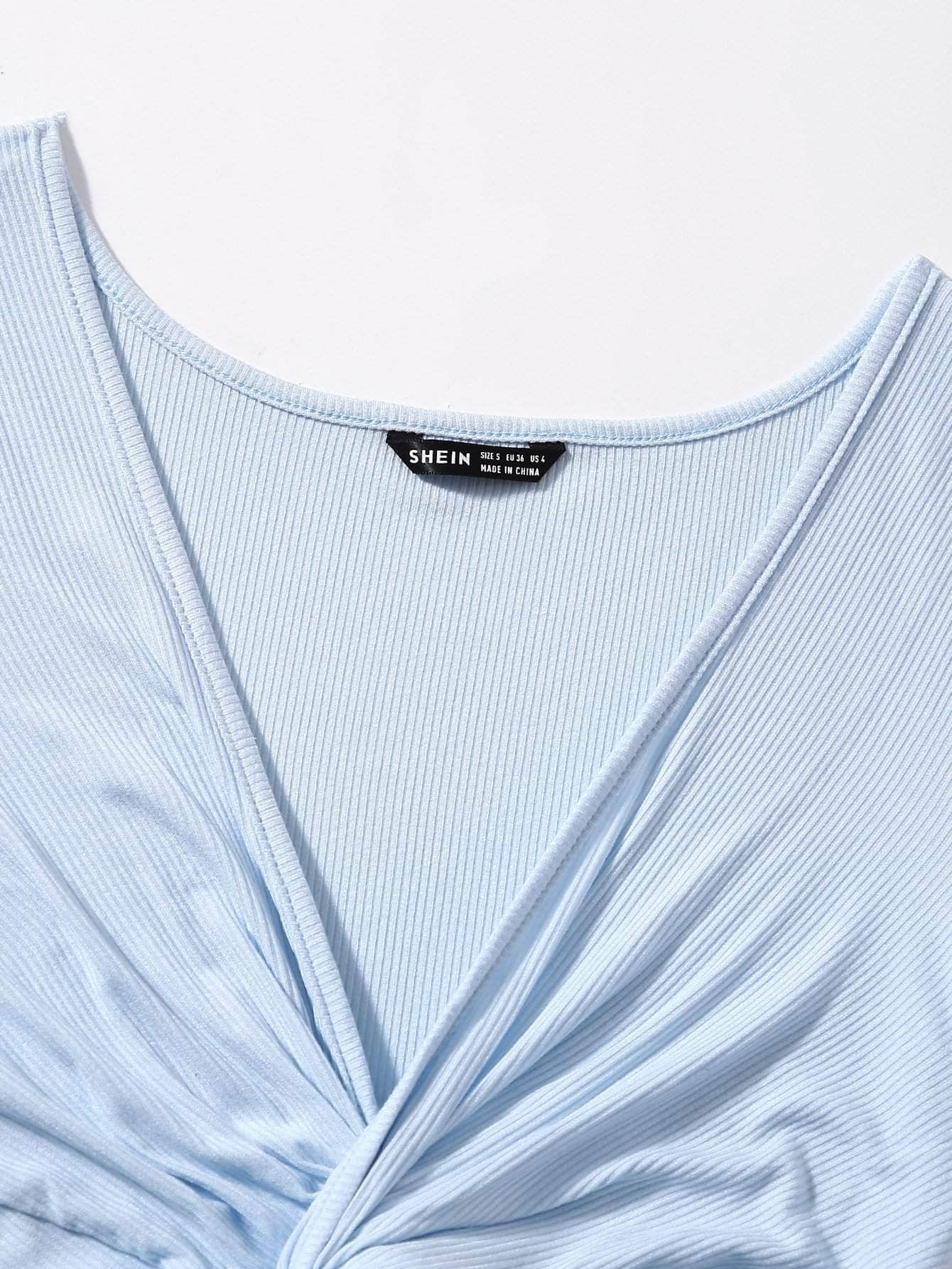 azul bebe / L Camiseta girante delantero de cuello profundo