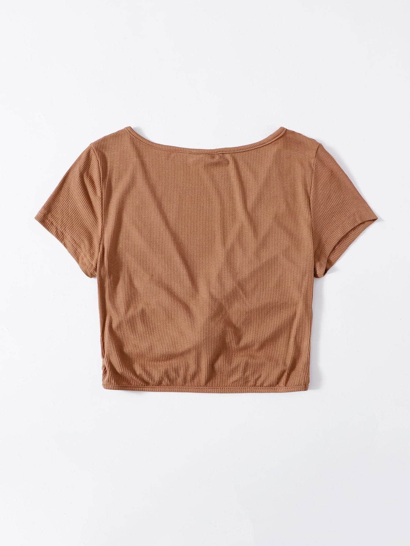 Oxido marron / S Camiseta girante delantero de cuello profundo