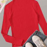 Rojo / L Camiseta tejida de canalé ribete en forma de lechuga