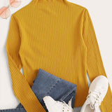 Amarillo / M Camiseta tejida de canalé ribete en forma de lechuga