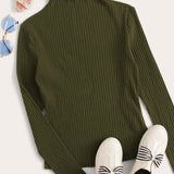 Verde militar / L Camiseta tejida de canalé ribete en forma de lechuga