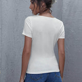 Blanco / S Camiseta unicolor escote V