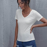 Blanco / M Camiseta unicolor escote V