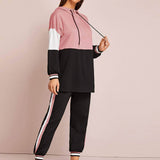 Multicolor / XL conjunto buzos con capucha con cordón con cremallera media de color combinado con joggers