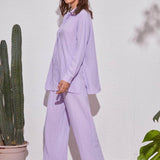 Lila Purpura / XS Conjunto camisa larga bajo con abertura con pantalones de pierna ancha