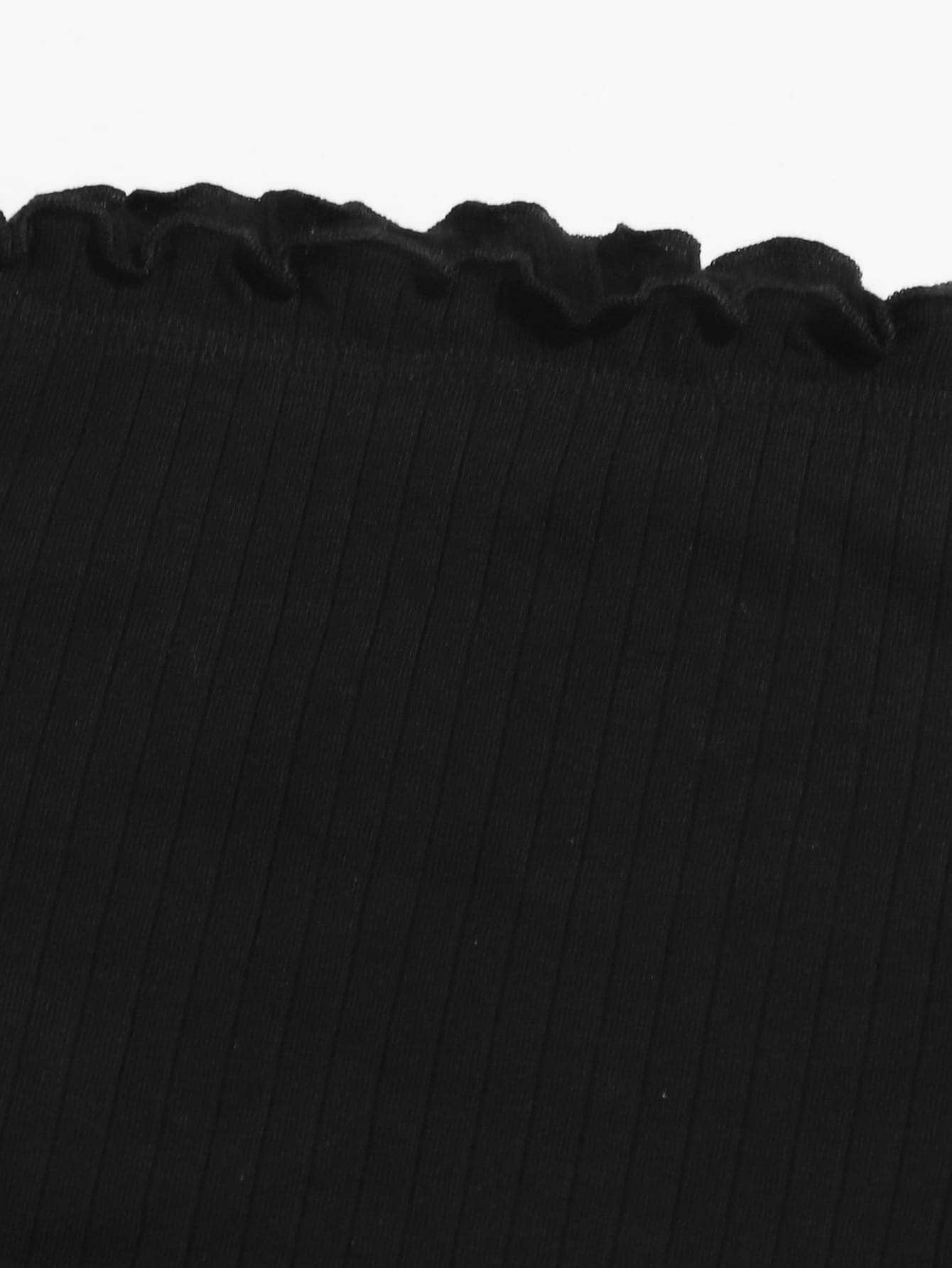 Negro / L Conjunto camiseta de hombros descubiertos con falda de tartán