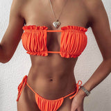 Conjunto de bikini con cordón lateral brasier sin tirantes fruncido