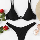 Negro / M Conjunto de bikini cortado alto top con aro
