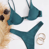 Agua verde azul / L Conjunto de bikini cortado alto top con aro