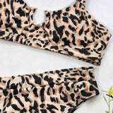 Conjunto de bikini de cintura alta top de leopardo
