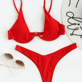Rojo / S Conjunto de bikini top con aro de pierna alta