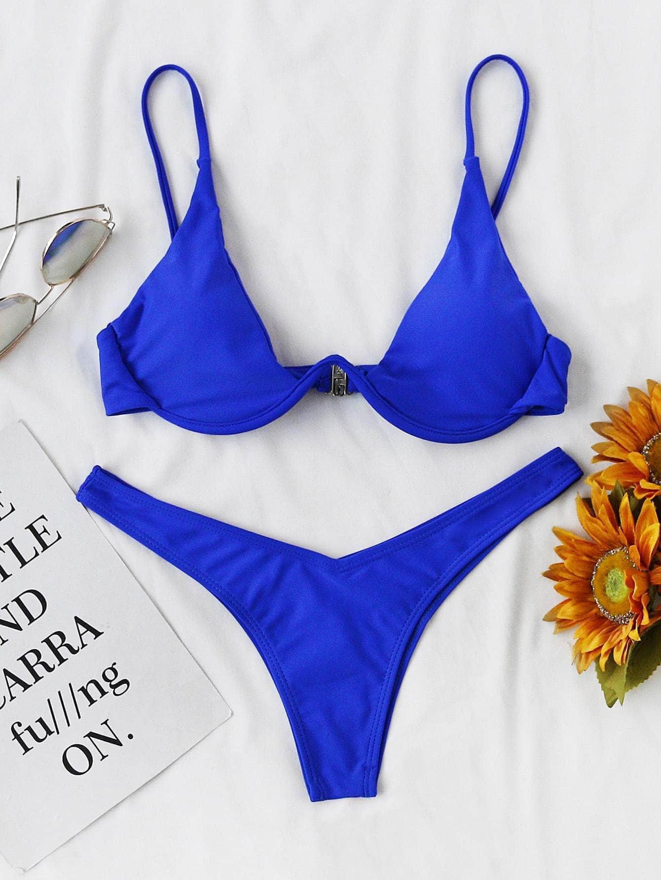 Azul eléctrico / S Conjunto de bikini top con aro de pierna alta