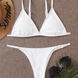 Blanco / S Conjunto de bikini top triángulo con tanga
