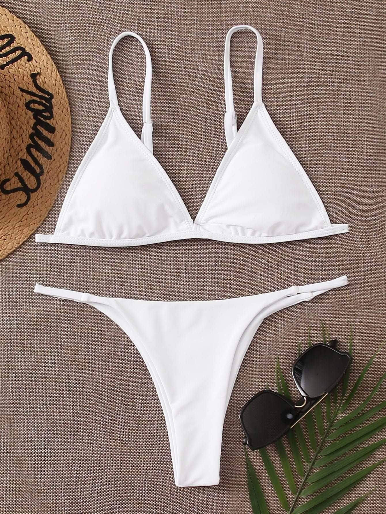 Blanco / S Conjunto de bikini top triángulo con tanga