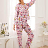 Multicolor / XL Conjunto de pijama con estampado de dónut con máscara de ojo
