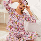 Conjunto de pijama con estampado de dónut con máscara de ojo
