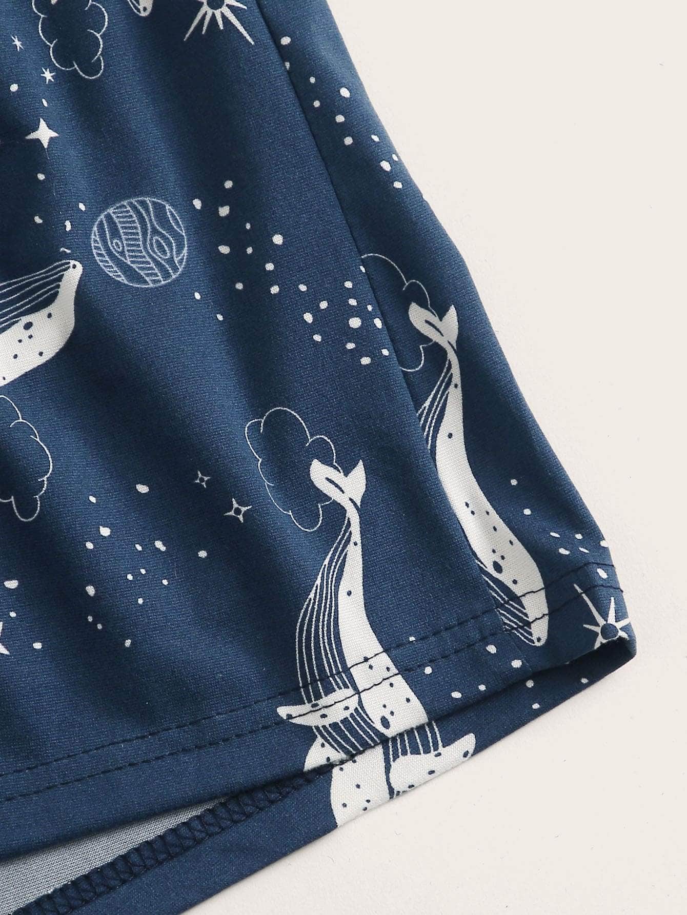 Conjunto de pijama de tirante con estampado de delfín de dibujos animados con máscara de ojo