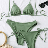 Verde militar / XS Conjuntos de bikini cinta liso dulce