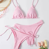 Bebé Rosa / XS Conjuntos de bikini cinta liso dulce