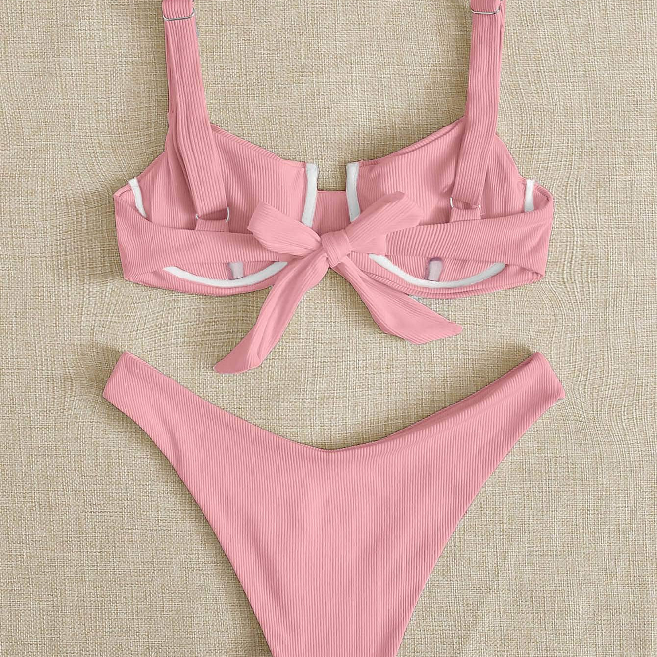 Conjuntos de bikini cinta liso rosa sexy